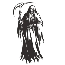 Death Figure with Scythe Monochrome Art