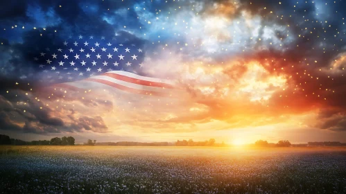 American Flag Sunset Field