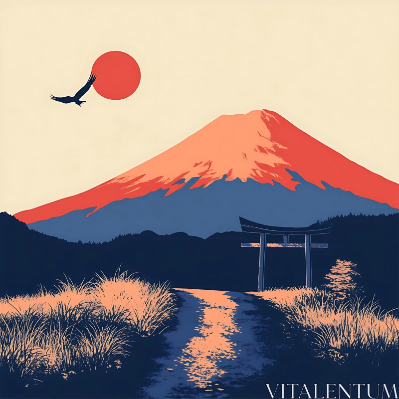 Tranquil Fuji Mountain Sunset View AI Image