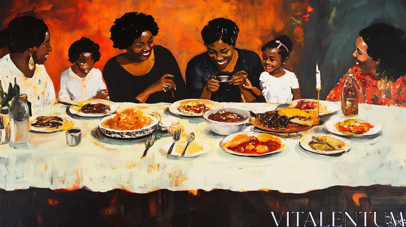 Joyful Family Feast Painting AI Image