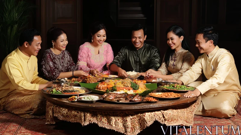 People Enjoying Traditional Meal Together AI Image