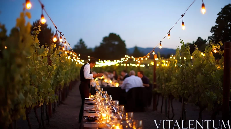 Outdoor Vineyard Celebration with Lights AI Image