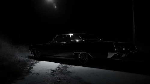 Classic Car in Dark - Black and White