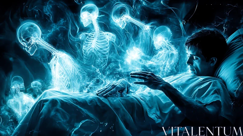 Man's Dream with Skeletons AI Image