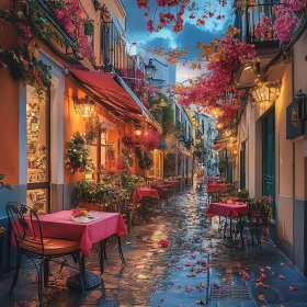 Floral Cafe in City Street