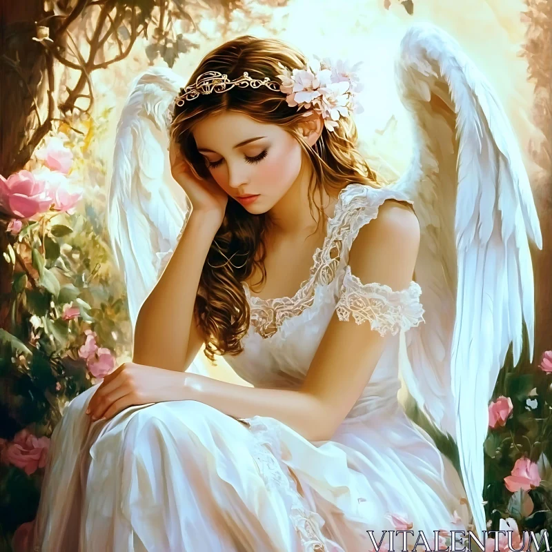 AI ART Serene Angel in Rose Garden