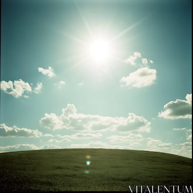 AI ART Green Field with Sky and Clouds