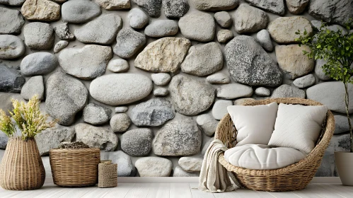 Rustic Stone Wall with Wicker Accents