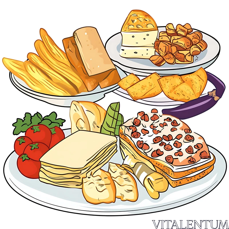 Cartoon Style Food Platter AI Image