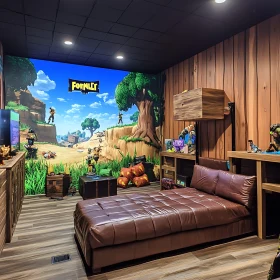 Themed Gaming Room with Leather Couch