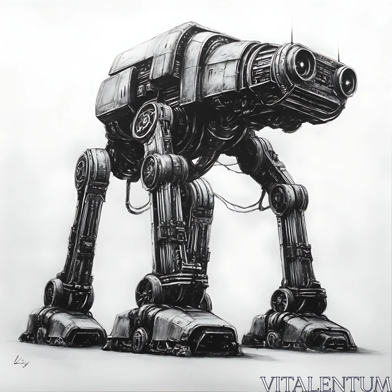 AI ART Monochrome Robot Walker