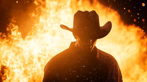 Man in Hat Standing Before Fire