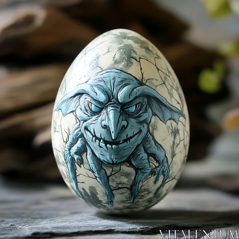 AI ART Blue Goblin on Cracked Eggshell