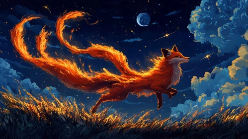 Mystical Fox with Fiery Tail
