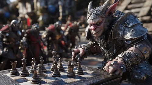 Horned Character Playing Chess