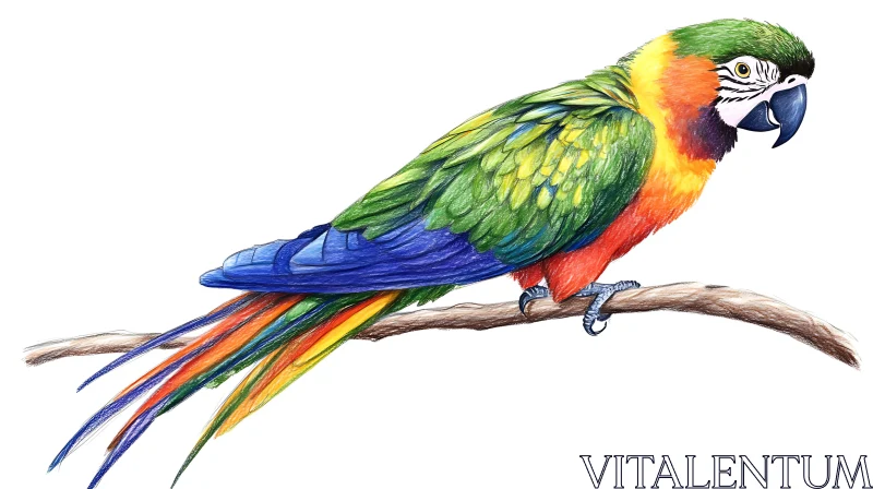 AI ART Colorful Parrot Perched Bird Art