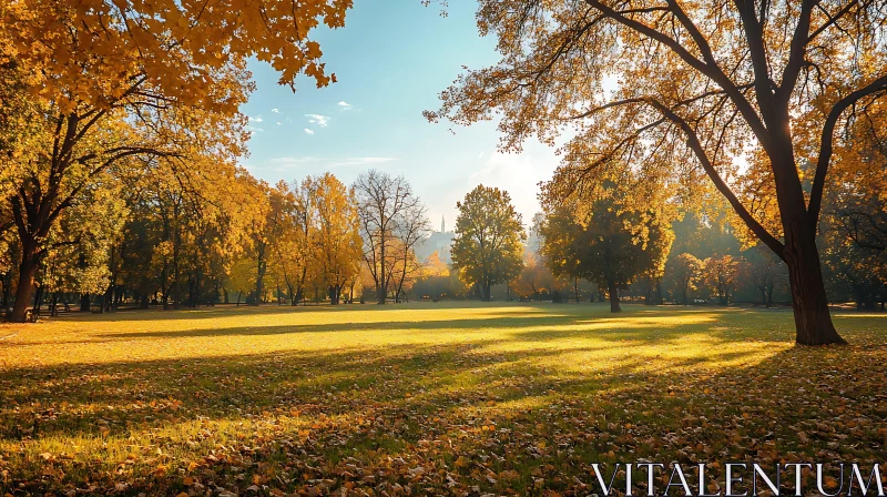 AI ART Autumnal Park Scene with Sunlight