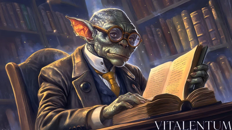 AI ART Goblin Professor Studying Ancient Text