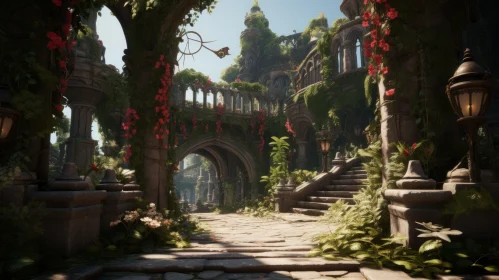 Ancient Ruins and Tree-Lined Path Rendered In Unreal Engine 5