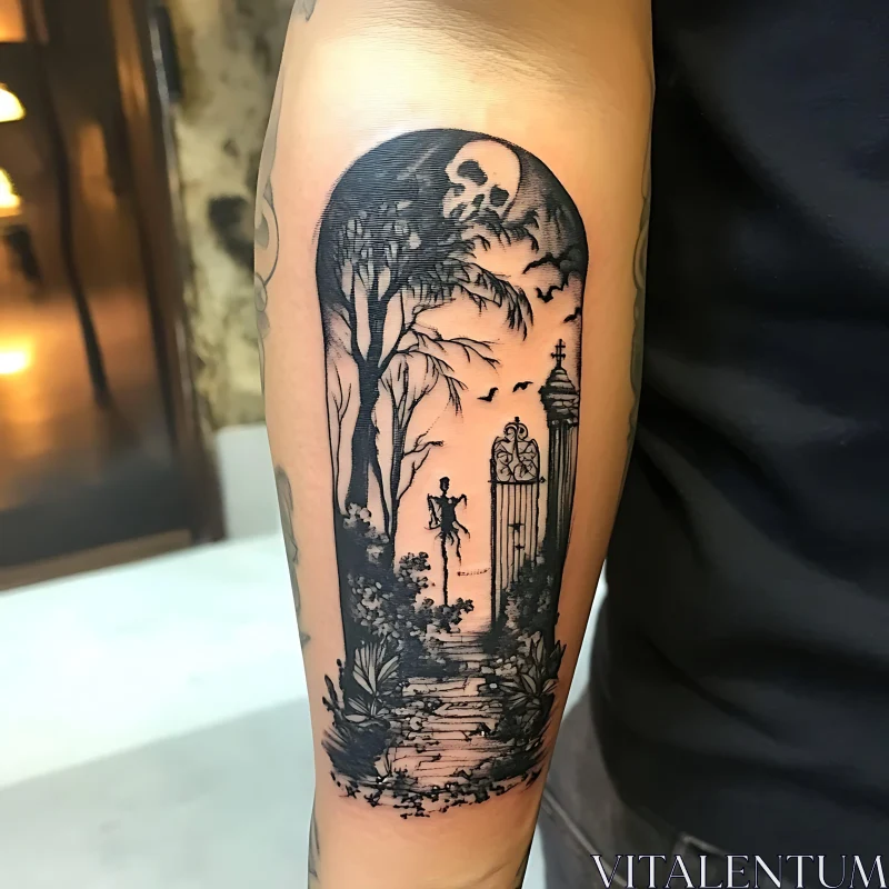 Skeleton and Moon Forearm Tattoo AI Image