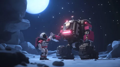 Lunar Encounter: Astronaut Meets Robot