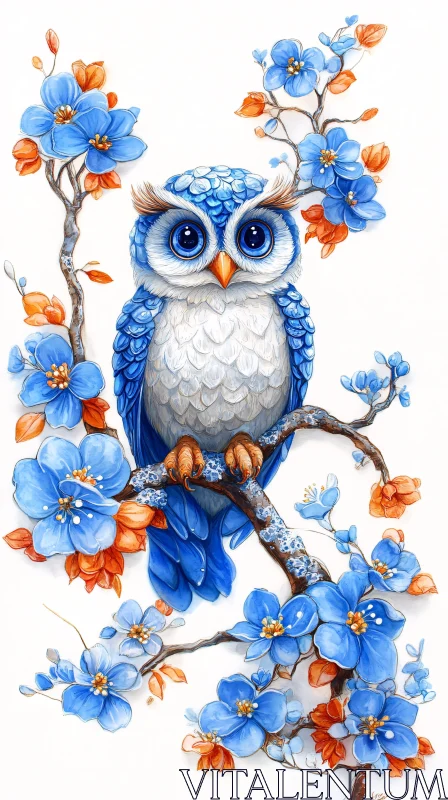 Charming Blue and White Owl Art AI Image