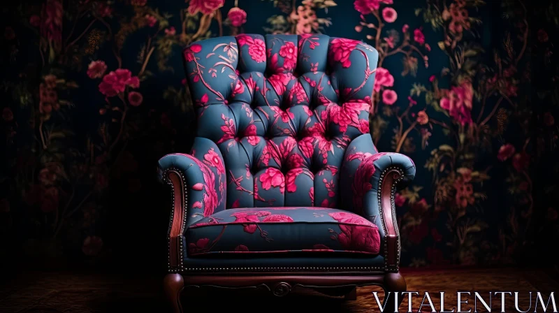 Cabincore Styled Floral Chair in Dark Pink and Aquamarine AI Image