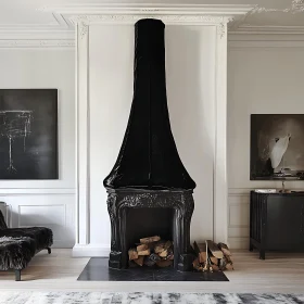 Monochrome Interior with Striking Fireplace