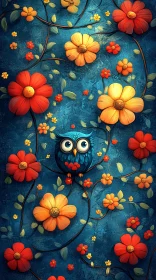 Colorful Owl and Flowers Illustration