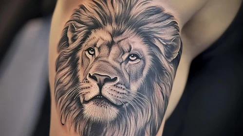 Realistic Lion Tattoo Art on Upper Arm