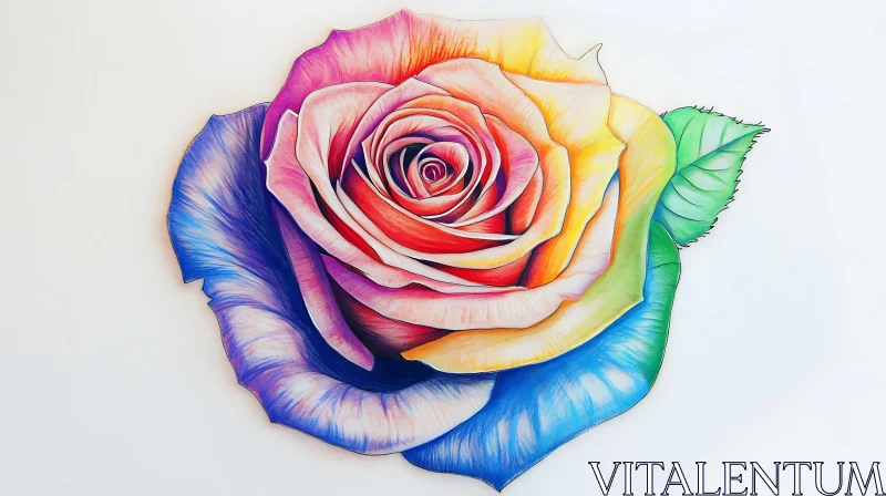 Colorful Petal Rose Drawing AI Image