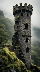 Enchanting Misty Mountain Tower - Captivating Dark Fairy Tale Image