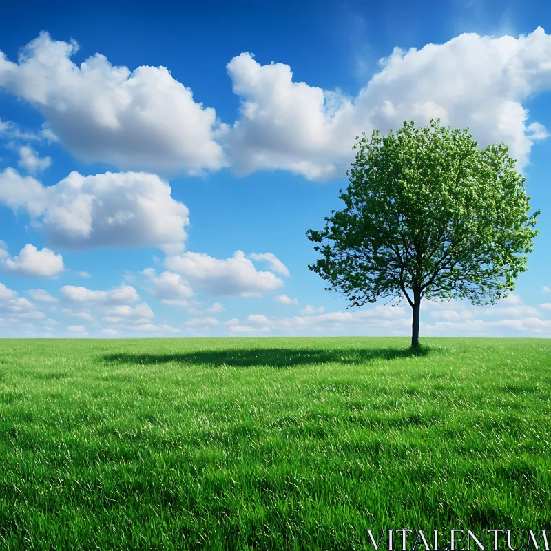 AI ART Solitary Tree Under Blue Sky