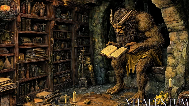 Monster Reads a Book in the Library AI Image