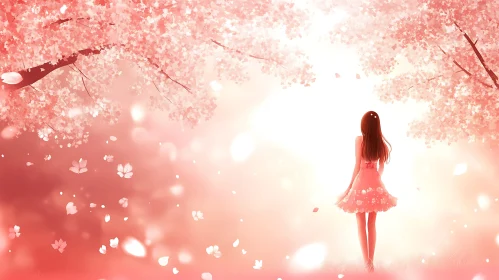 Anime Girl in a Cherry Blossom Garden