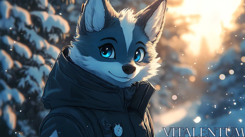 Winter Anime Wolf Character AI Image