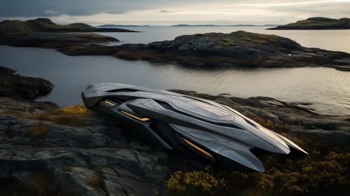 Futuristic Car Amidst Nature - A Blend of Technology and Serenity