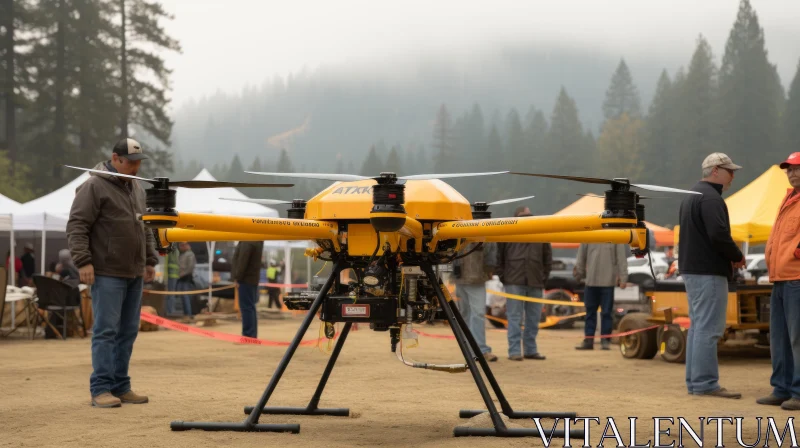 Yellow UAV in a Misty Atmosphere - Industrial Design Meets Cabincore Aesthetic AI Image
