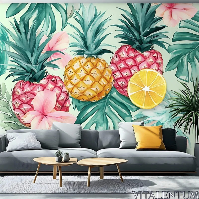 AI ART Living Room with Pineapple Theme