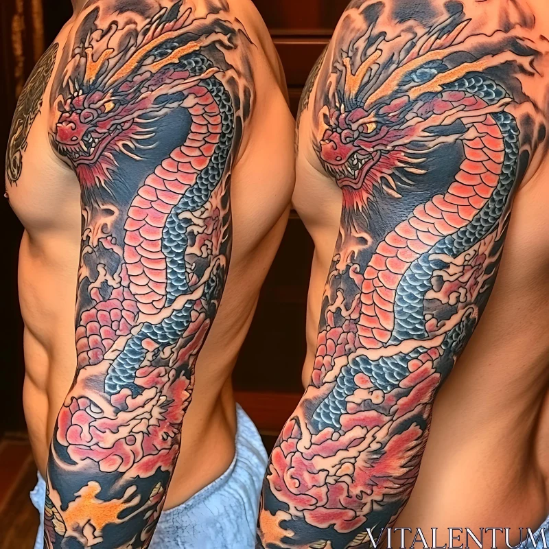 Mythical Dragon Tattoo Wrapped Around Arm AI Image