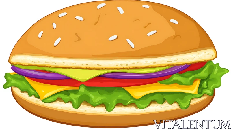 Colorful Cheeseburger Sandwich Illustration AI Image