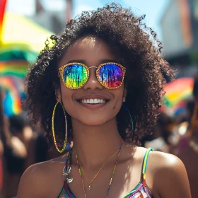 Smiling Woman with Colorful Reflection