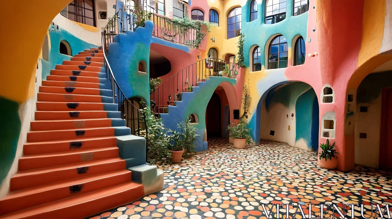 AI ART Colorful Building Design with Unique Staircases