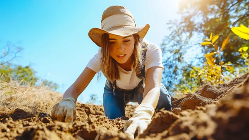 Female Gardener Planting Crops