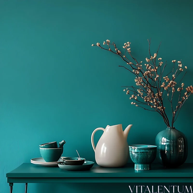 Minimalist Teal Still Life Composition AI Image