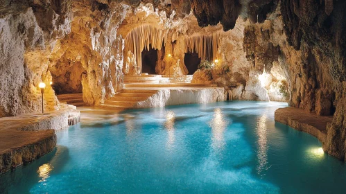 Serene Underground Cave with Turquoise Pool