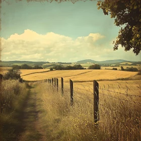 Scenic Wheat Field with Fence and Path