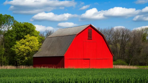 Vibrant Red Barn Amidst Green Field