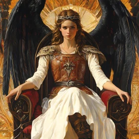 Winged Woman in Armor on Throne