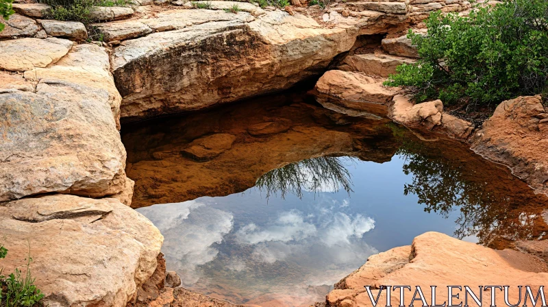 Peaceful Desert Oasis with Clear Reflective Water AI Image